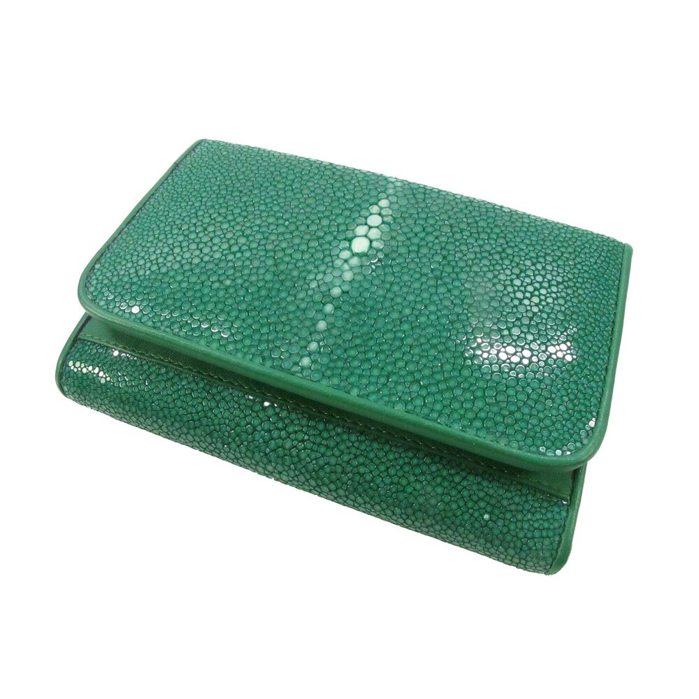 2901 Genuine Polished Stingray Skin Soft Medium Clutch Wallet Purse Mint